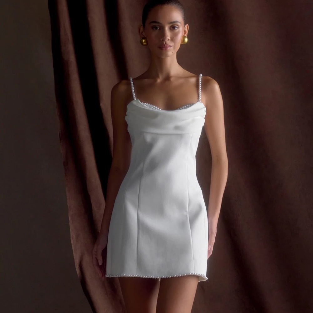 Meshki White Mini Dress with Pearl Details